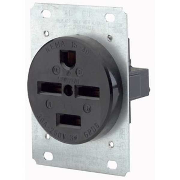 Leviton Receptacle, Single, 30A, 15-30R, 250V, Black 8430